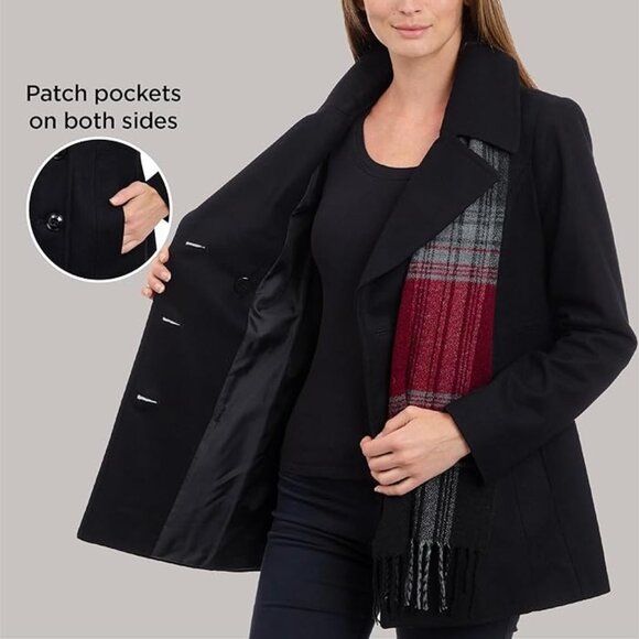 LONDON FOG Womens Double Breasted Peacoat with Scarf Black Size Medium NEW - Picture 5 of 11